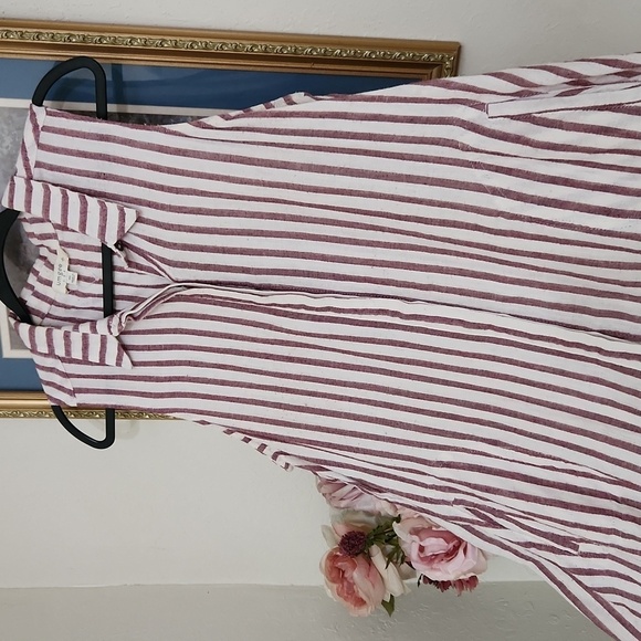 TShirt Dress Striped Sleeveless with Lace Hem Pockets Summer Beach Vacation - Picture 2 of 10